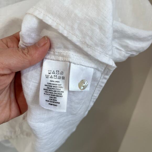 Tahari 3X White 100% Linen Blouse Mother-of-Pearl Button Back Oversized Fit - Picture 5 of 6